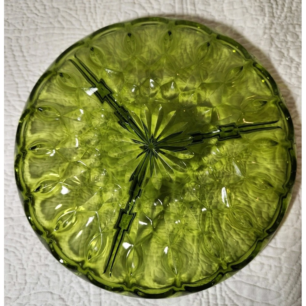 Vintage Anchor Hocking Green Glass Fairfield Divided Relish Dish Scalloped Rim - Picture 2 of 4